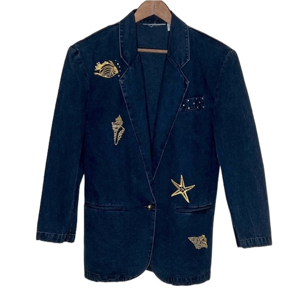 Vintage Jordache Rhinestone, Embroidered DenimBlazer Jean Jacket